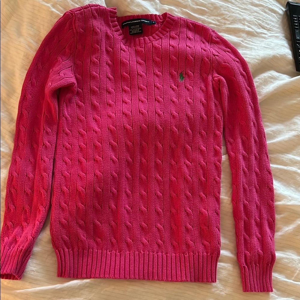 Ralph Lauren Vibrant Pink Cable Knit Pullover - small